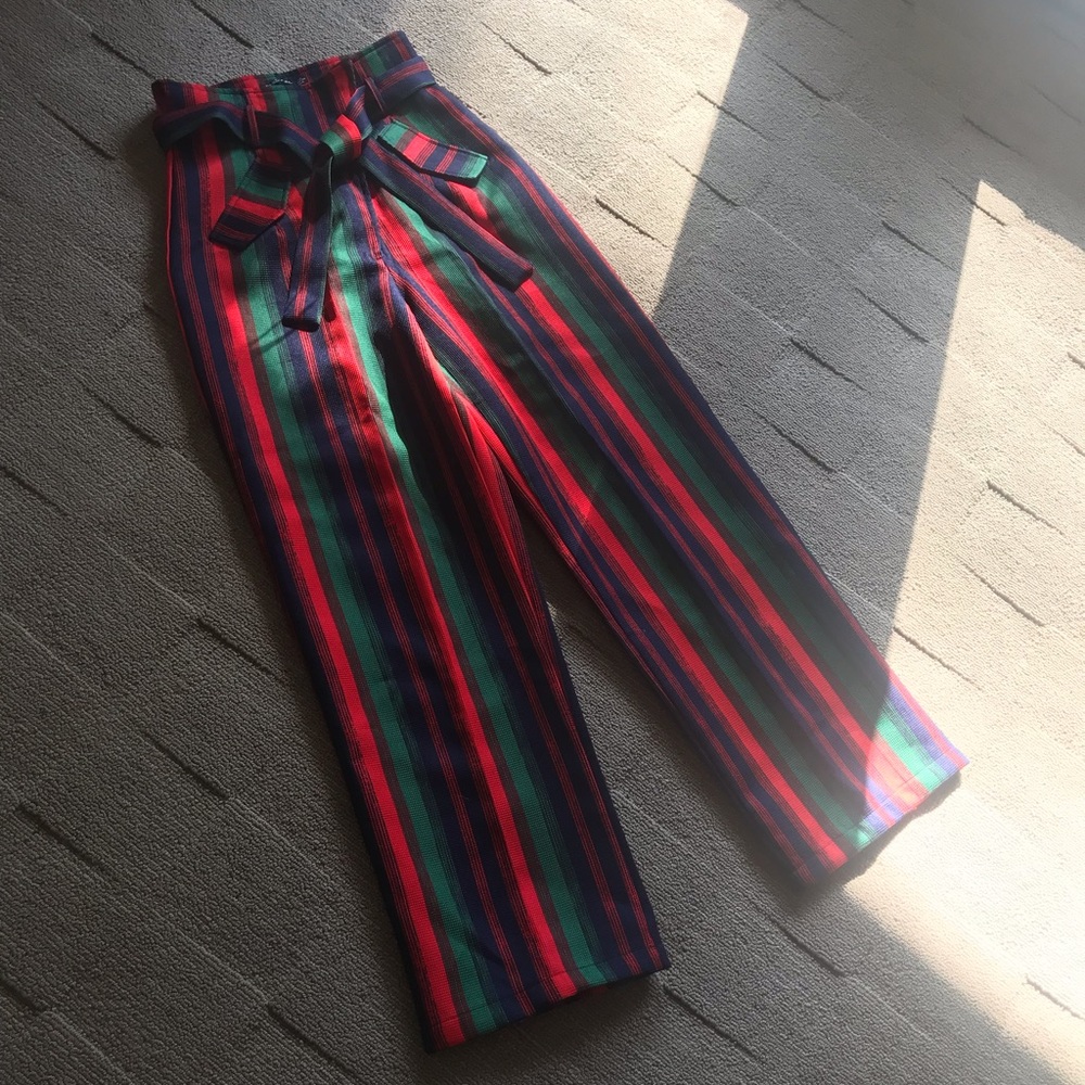 Nasty Gal Stripe Belted Wide Leg Pants | Size 2